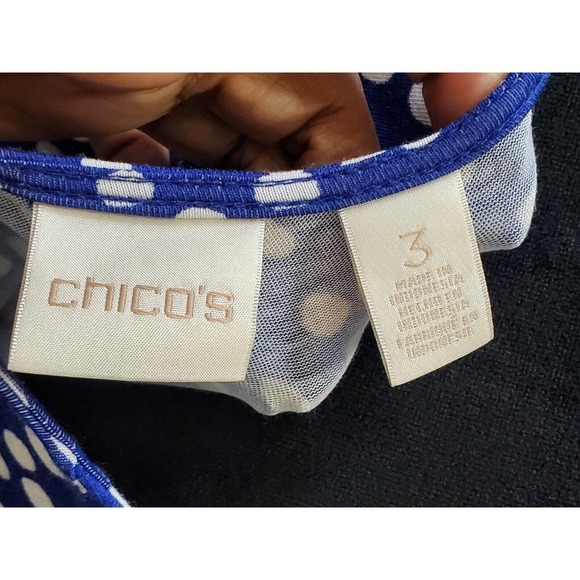 Chico's Blue Polka Dot Rayon Round Neck Long Sleeve Casual Top Blouse (3) XL - Picture 7 of 11